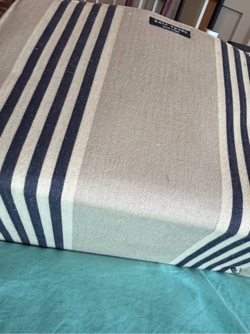 kate spade Stripe Canvas Tote Bag in Natural and Navy